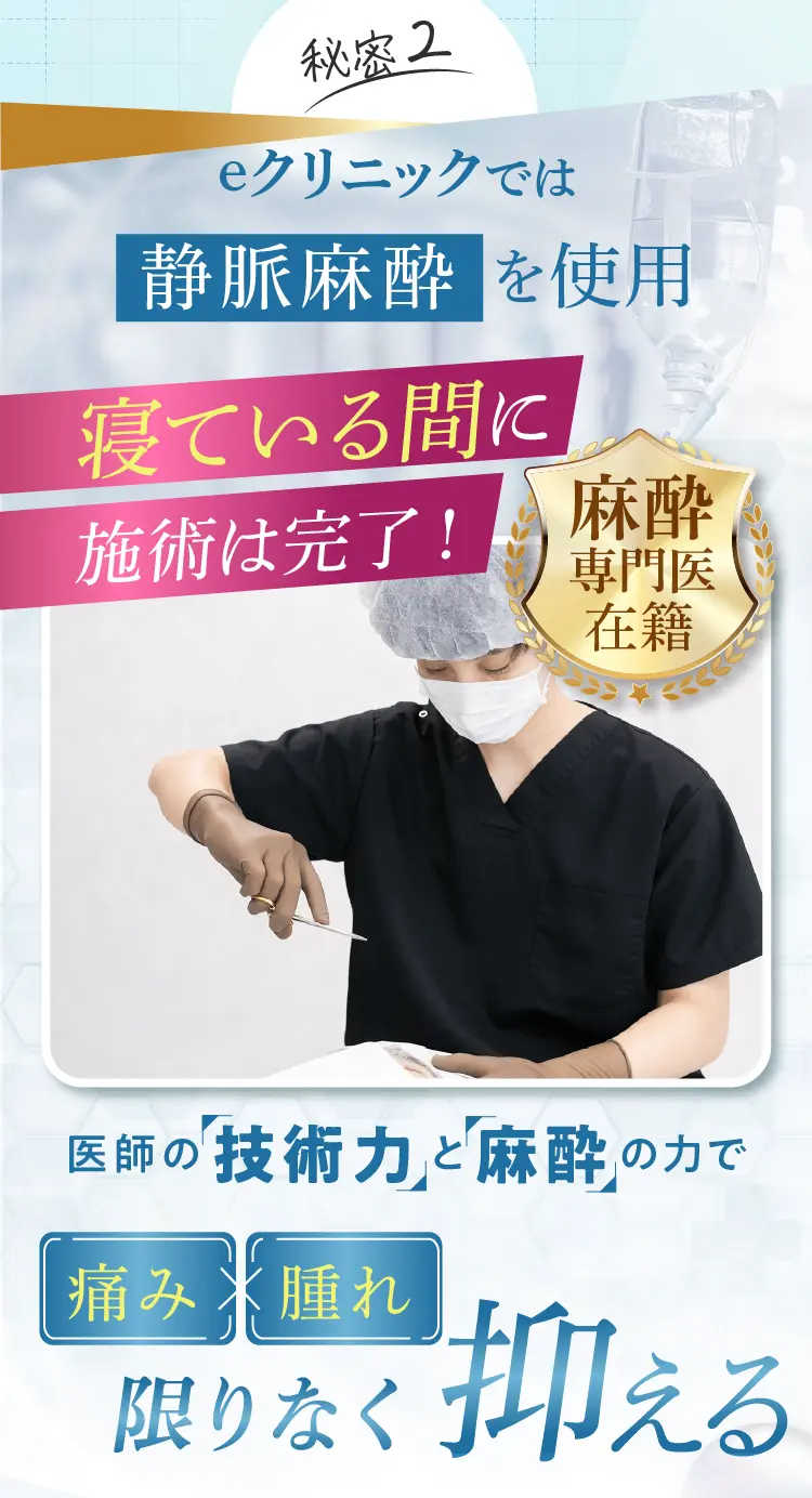 医師の技術と麻酔の力で痛み腫れ限りなくゼロへ